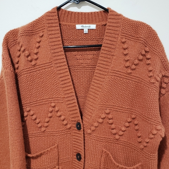 Madewell Bobble Cardigan Sweater Size S Afterglow Red Merino Wool Blend Pockets - Picture 7 of 16